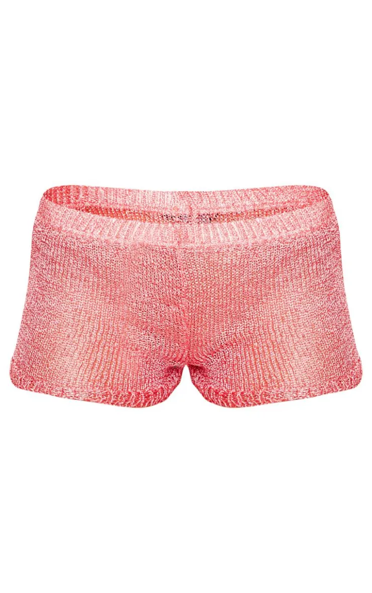 Online PrettyLittleThing Sequin Knit Mini Hot Pants Coral