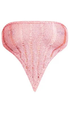 New PrettyLittleThing Sequin Knit Scarf Top Coral