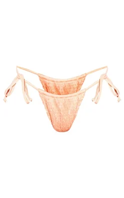Coral Shirred Tie Side Bikini Bottoms