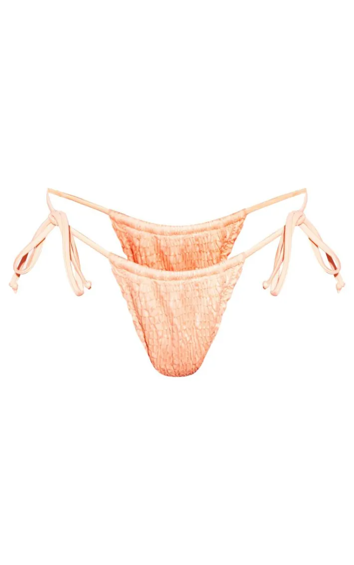 Coral Shirred Tie Side Bikini Bottoms