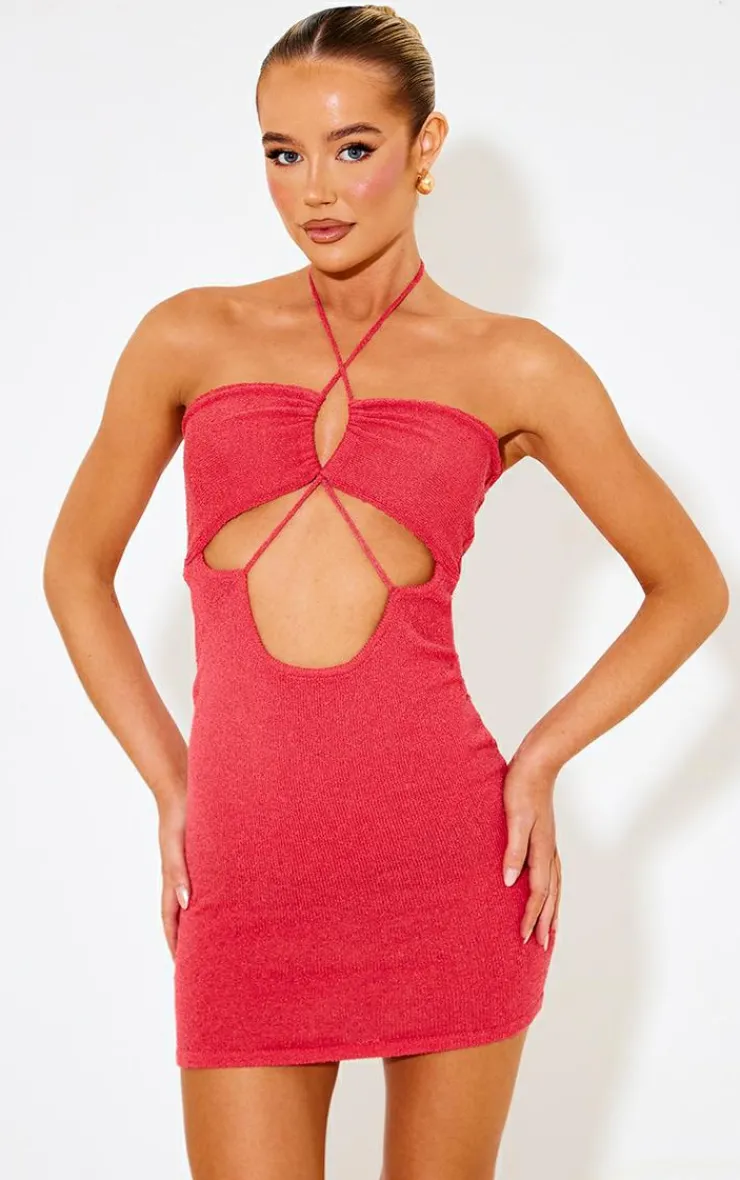 Towel Knit Cross Front Mini Dress-PrettyLittleThing Outlet