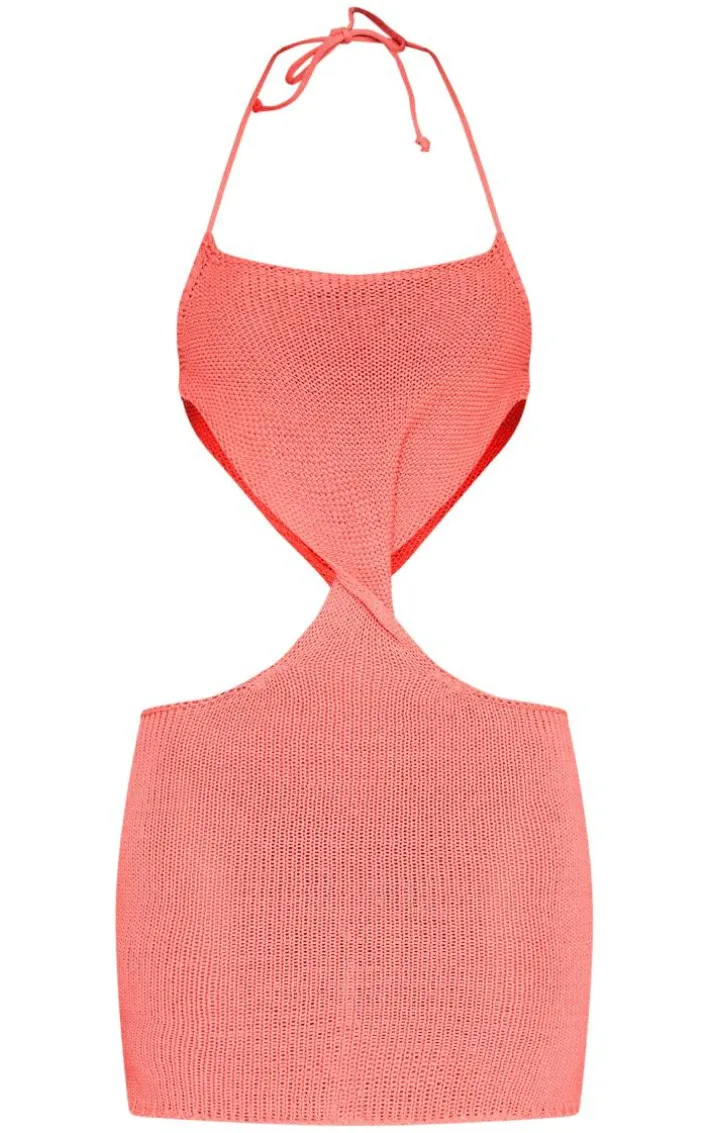 Coral Twist Waist Knit Mini Dress