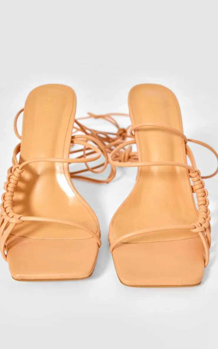 PrettyLittleThing Wide Fit Sandals*Wide Fit Pu Square Toe Knot Lace Up Side Detail High Heeled Sandals
