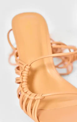PrettyLittleThing Wide Fit Sandals*Wide Fit Pu Square Toe Knot Lace Up Side Detail High Heeled Sandals