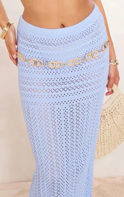 Cornflower Blue Pattern Crochet Maxi Skirt