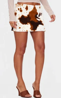 Cow Print Faux Fur Micro Mini Skirt-PrettyLittleThing Outlet