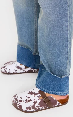 PrettyLittleThing Mules*Cow Print Faux Suede Round Toe Buckle Mule Clogs