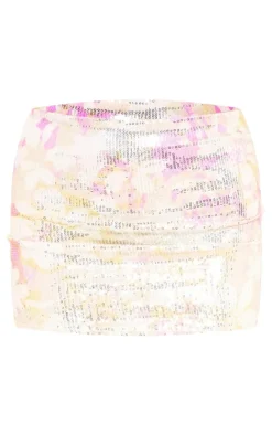 Best PrettyLittleThing Abstract Printed Sequin Low Rise Micro Mini Skirt Cream