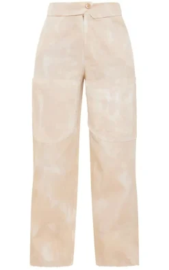 Cream Acid Wash Distressed Twill Fold Over Waist Cargo's