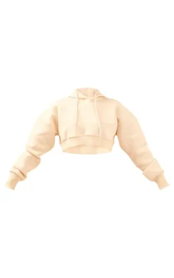 Cream Athens Puff Print Cropped Hoodie