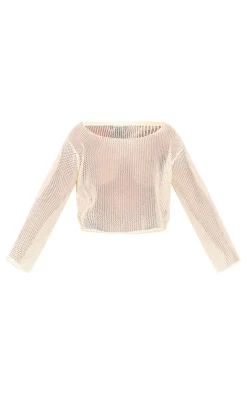 PrettyLittleThing T-Shirts*Basic Crochet Knit Long Sleeve T Shirt