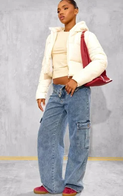 PrettyLittleThing Puffer Jackets*Basic Hooded Zip Up Cropped Puffer Jacket