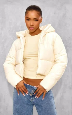 PrettyLittleThing Puffer Jackets*Basic Hooded Zip Up Cropped Puffer Jacket