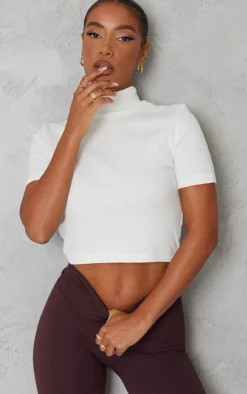 PrettyLittleThing Basic Tops*Basic Rib High Neck Short Sleeve Crop Top