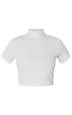 PrettyLittleThing Basic Tops*Basic Rib High Neck Short Sleeve Crop Top