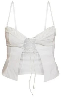 Cream Bengaline Lace Up Ruched Bust Top