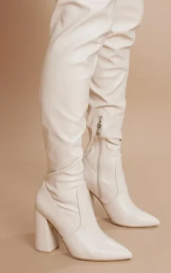 PrettyLittleThing High Heels*Block Heel PU Thigh High Boots