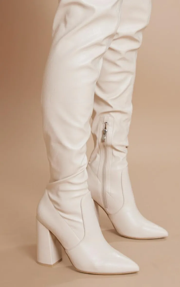 PrettyLittleThing High Heels*Block Heel PU Thigh High Boots