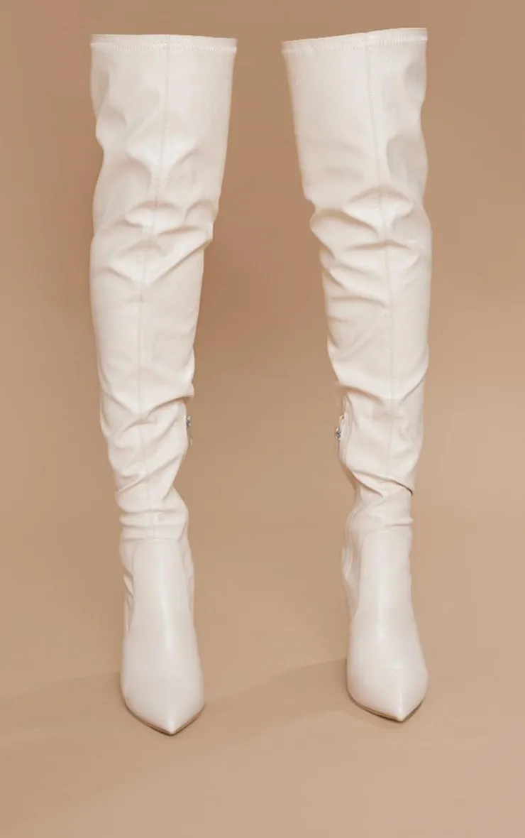 PrettyLittleThing High Heels*Block Heel PU Thigh High Boots