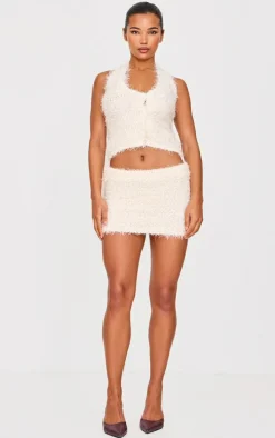PrettyLittleThing Bobble Eyelash Knit Mini Skirt Cream