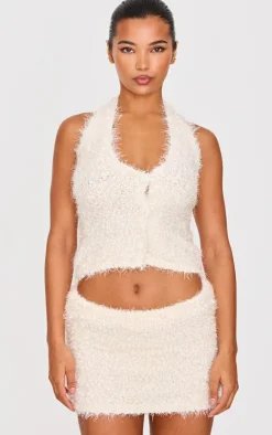PrettyLittleThing Bobble Eyelash Knit Mini Skirt Cream