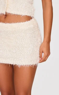 PrettyLittleThing Bobble Eyelash Knit Mini Skirt Cream