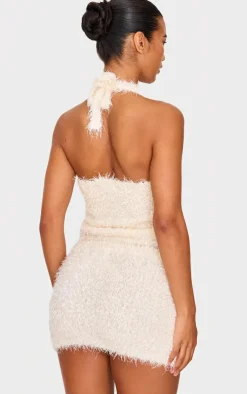 Sale PrettyLittleThing Bobble Eyelash Knit Halterneck Vest Cream