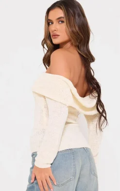 PrettyLittleThing Knitted Tops*Bobble Knit Bardot Top
