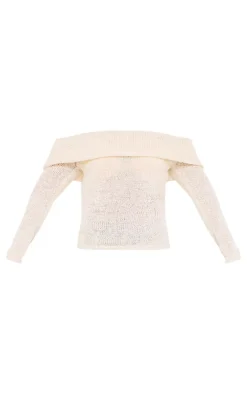 PrettyLittleThing Knitted Tops*Bobble Knit Bardot Top