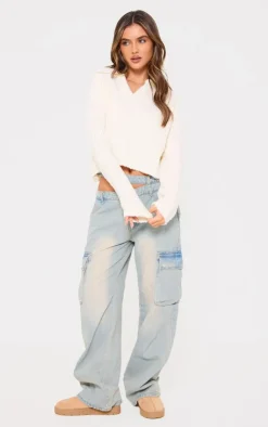 PrettyLittleThing Knitted Tops*Bobble Knit Collar Detail Top