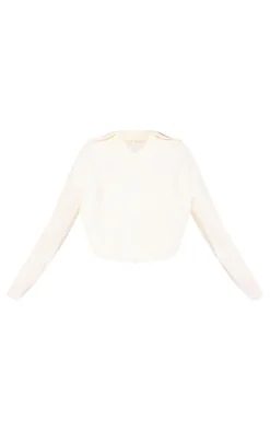 PrettyLittleThing Knitted Tops*Bobble Knit Collar Detail Top