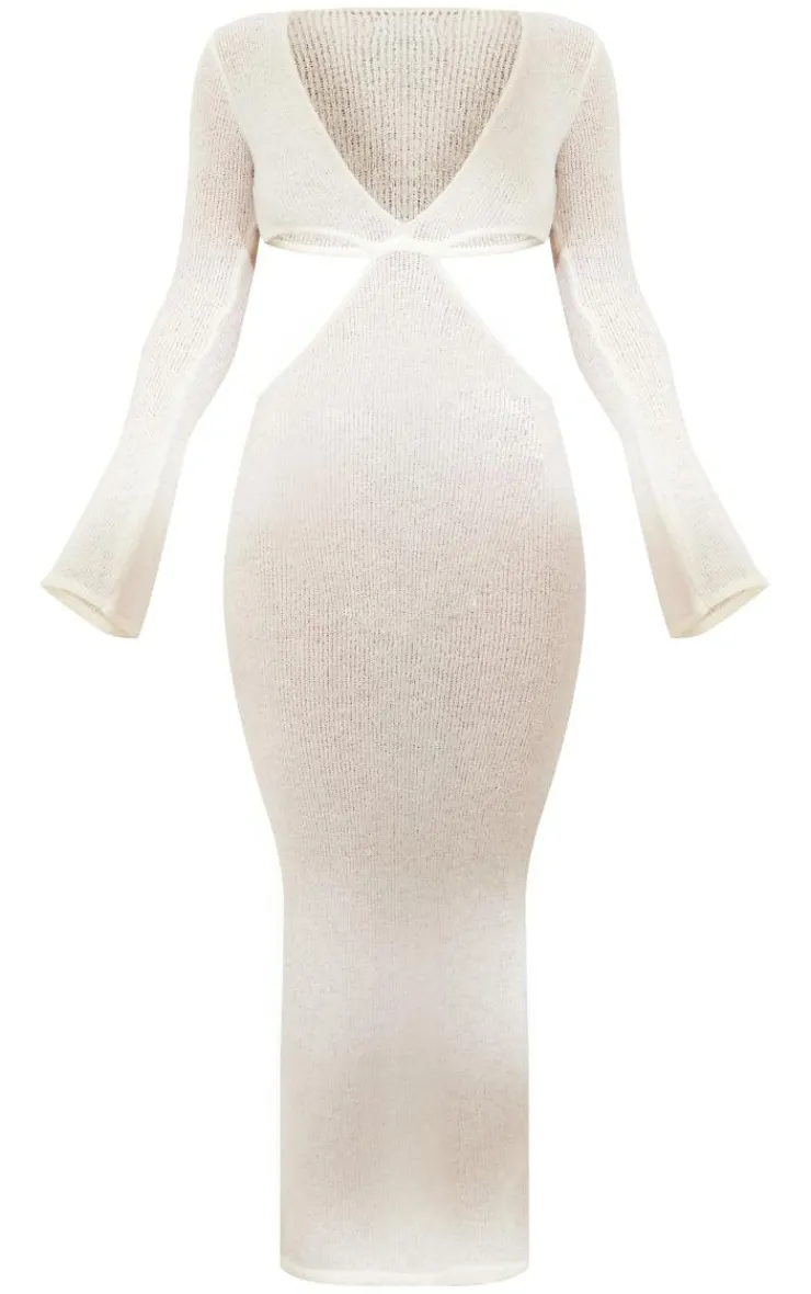Bobble Knit Long Sleeve Cut Out Maxi Dress-PrettyLittleThing Best