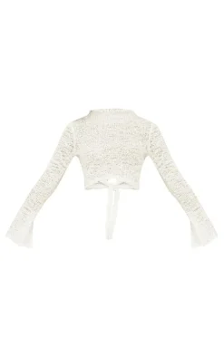 Sale PrettyLittleThing Bobble Knit Tie Back Top Cream