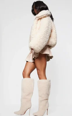 PrettyLittleThing Over The Knee Boots*Borg Point Toe High Stiletto Knee High Boots