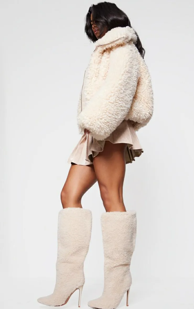 PrettyLittleThing Over The Knee Boots*Borg Point Toe High Stiletto Knee High Boots