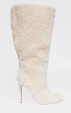 PrettyLittleThing Over The Knee Boots*Borg Point Toe High Stiletto Knee High Boots