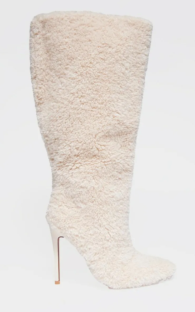 PrettyLittleThing Over The Knee Boots*Borg Point Toe High Stiletto Knee High Boots