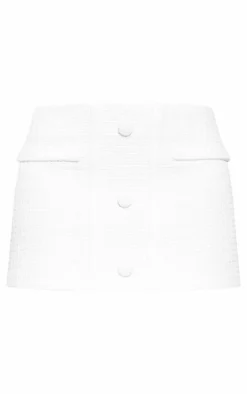 Hot PrettyLittleThing Boucle Button Detail Mini Skirt Cream