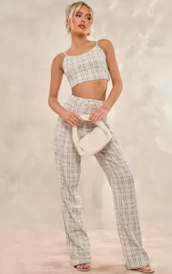 Best PrettyLittleThing Boucle High Waist Tailored Pants Cream