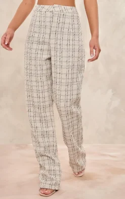 Best PrettyLittleThing Boucle High Waist Tailored Pants Cream