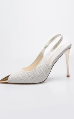 PrettyLittleThing High Heels*Boucle Metal Toe Cap High Stiletto Court Heels