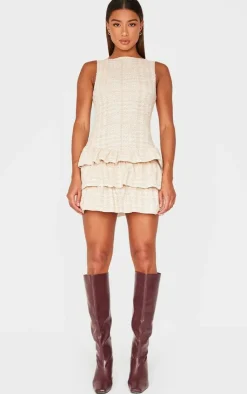 Boucle Sleeveless Frill Mini Dress-PrettyLittleThing New