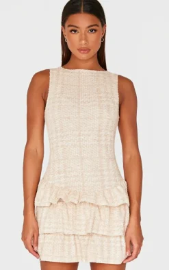 Boucle Sleeveless Frill Mini Dress-PrettyLittleThing New