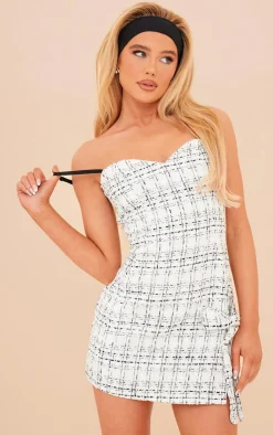Boucle Strappy Bow Detail Bodycon Dress-PrettyLittleThing Outlet