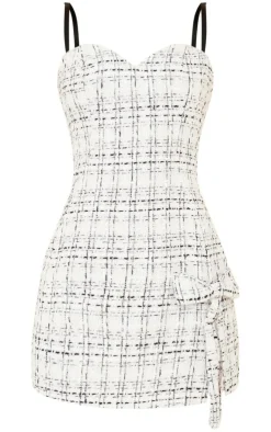 Boucle Strappy Bow Detail Bodycon Dress-PrettyLittleThing Outlet