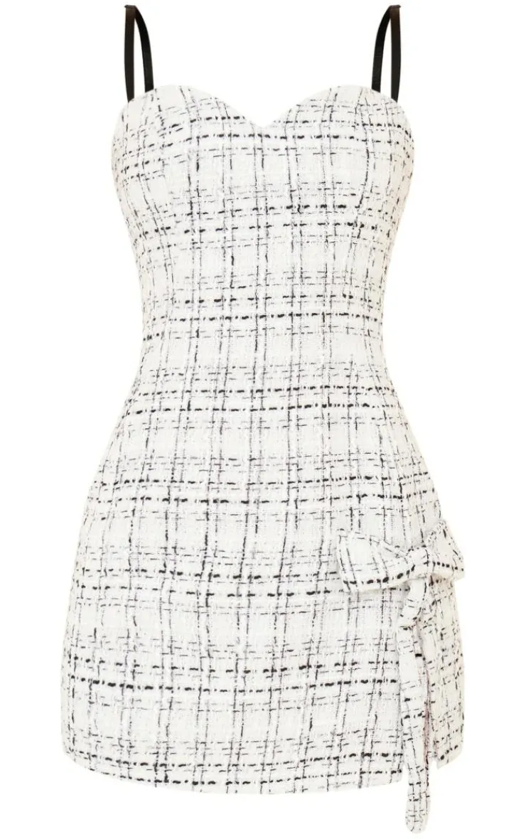 Boucle Strappy Bow Detail Bodycon Dress-PrettyLittleThing Outlet
