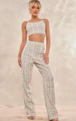 New PrettyLittleThing Boucle Strappy Scoop Neck Bralet Cream