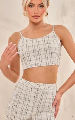 New PrettyLittleThing Boucle Strappy Scoop Neck Bralet Cream