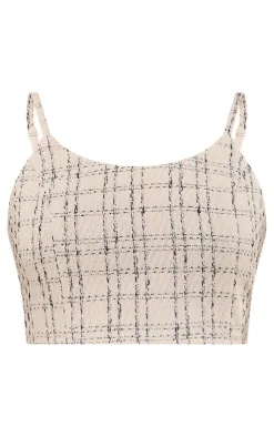 New PrettyLittleThing Boucle Strappy Scoop Neck Bralet Cream