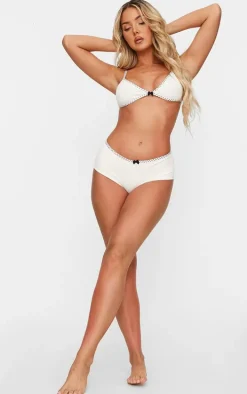 Cream Bow Detail Triangle Bra